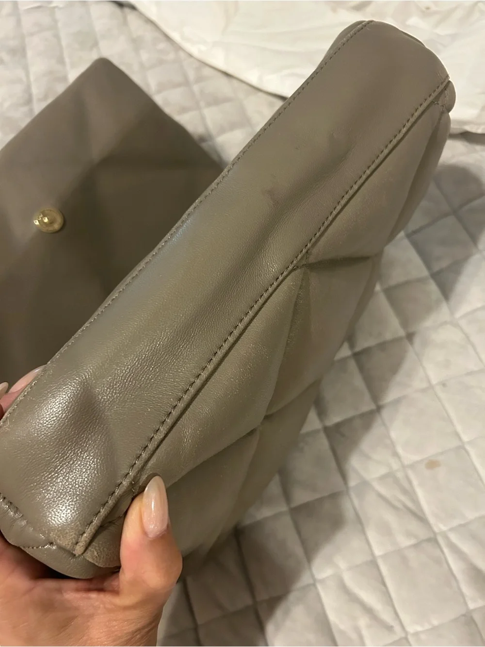 Stand Studio Quilted Taupe Hobo with Gold Chain Strap